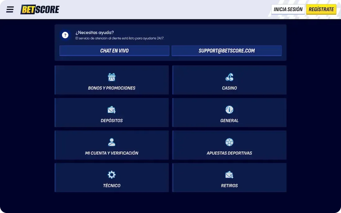 ayuda del casino betscore