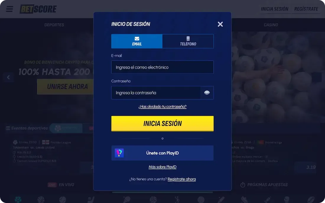 iniciar sesión en el casino betscore con correo electronico